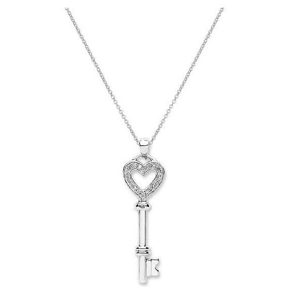 9K White Gold & DIamond Key Pendant From Pobjoy Diamonds