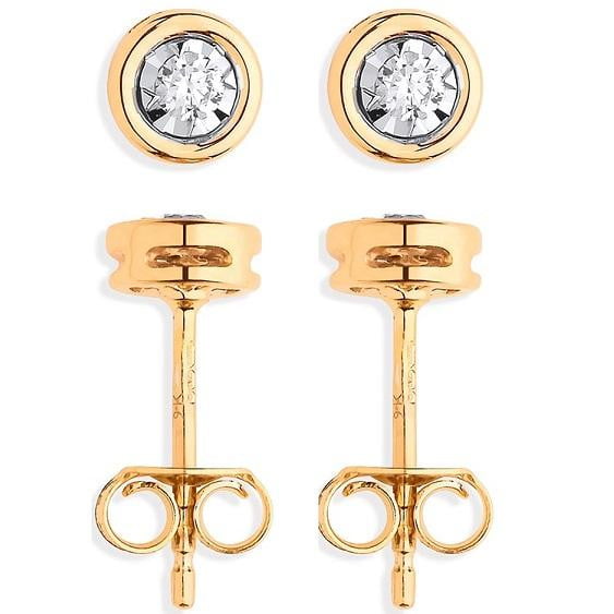 9K Yellow Gold Rub Over 0.10 CTW Diamond Earrings Pobjoy Diamonds