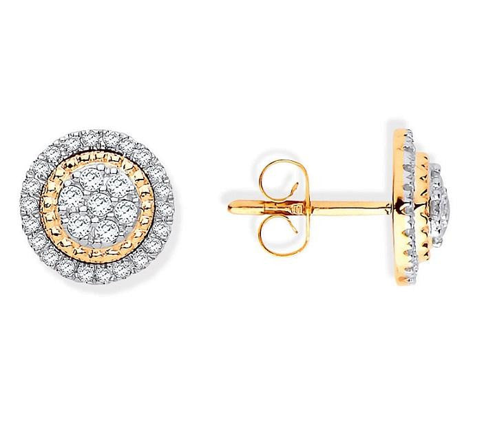 9K Yellow Gold 0.36 CTW Diamond Stud Circle Earrings - Pobjoy Diamonds