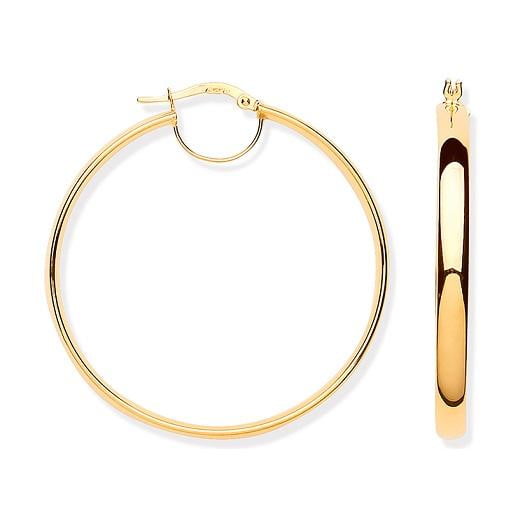 Pobjoy hinged hoop, flat tube, ladies earrings are made from 9K yellow gold