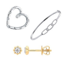 Load image into Gallery viewer, 9K Gold &amp; Diamond Heart Pendant, Bracelet &amp; Stud Earrings - Pobjoy Diamonds