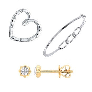 9K Gold & Diamond Heart Pendant, Bracelet & Stud Earrings - Pobjoy Diamonds