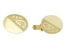 Load image into Gallery viewer, 9K Yellow Gold Oval Part Engraved Gents Cufflinks - Pobjoy Diamonds