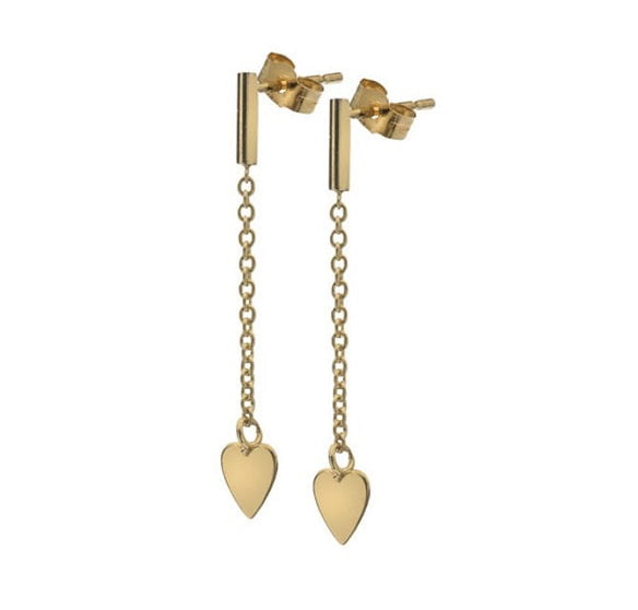 9K Yellow Gold Heart Chain Drop Earrings - Pobjoy Diamonds