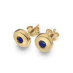 9K Yellow Gold & Sapphire Rubover Stud Earrings - Pobjoy Diamonds