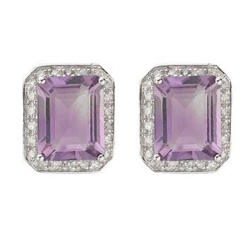 9K White Gold Amethyst & Diamond Stud Earrings - Pobjoy Diamonds