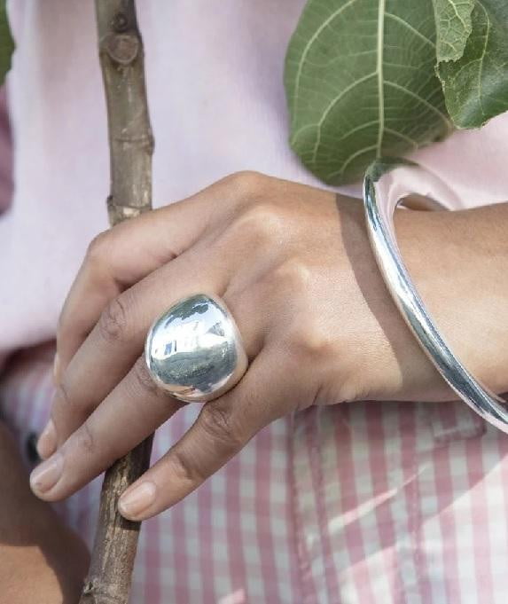 Handmade Chunky Silver Orb Ring - Pobjoy Diamonds