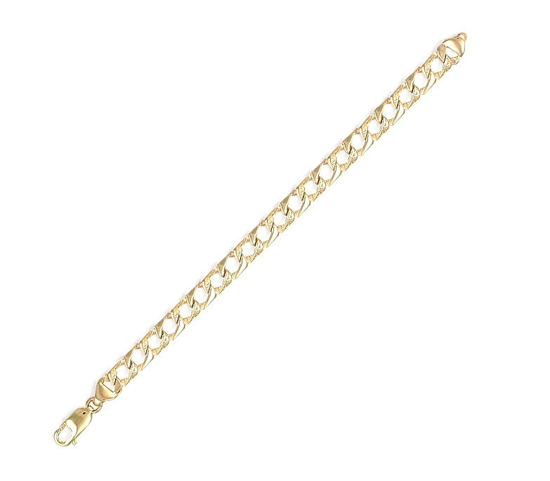 9K Yellow Gold Plain & Bark Casted Childs Curb Bracelet - Pobjoy Diamonds