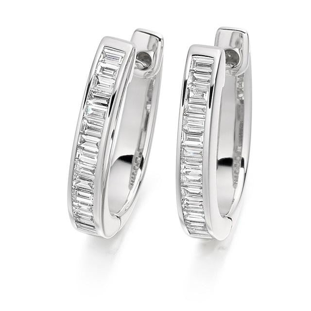 Baguette Cut Diamond Ladies Hoop Earrings 950 Palladium - Pobjoy Diamonds