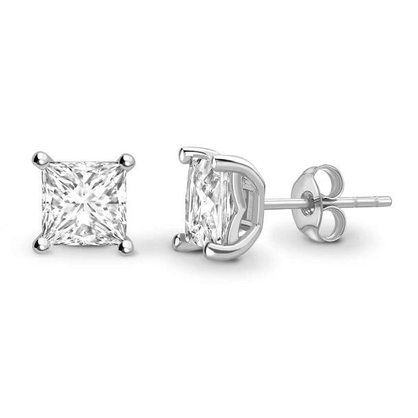 Bespoke 18K White Gold Princess Cut Diamond Stud Earrings 0.60 To 1.00 CTW- G/VS2 - Pobjoy Diamonds