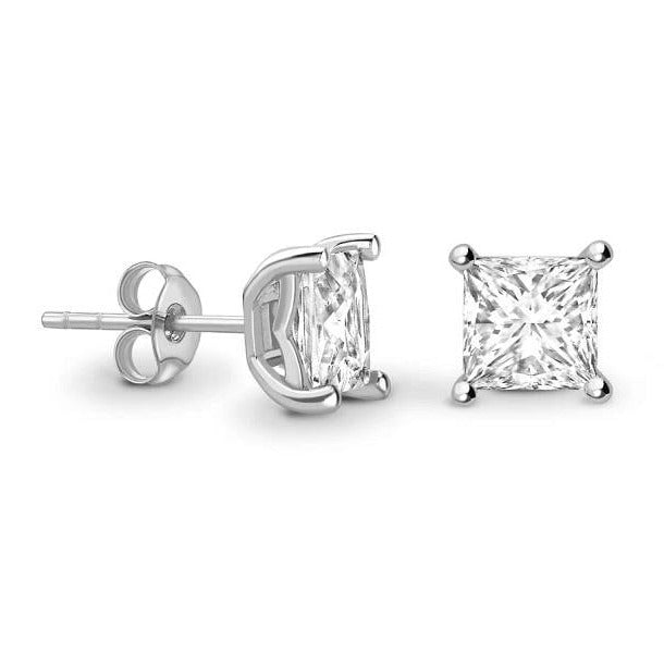 18K White Gold 1.00 Carat Lab Grown Princess Cut Diamond Stud Earrings - F/VS2 - Pobjoy Diamonds