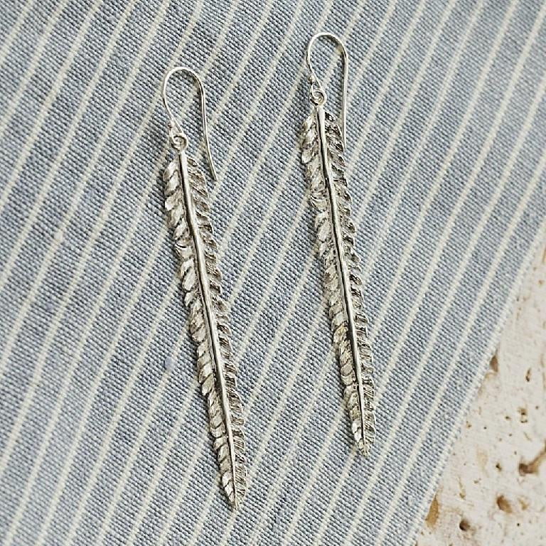 Handmade Silver Feather Drop Earrings - Pobjoy Diamonds