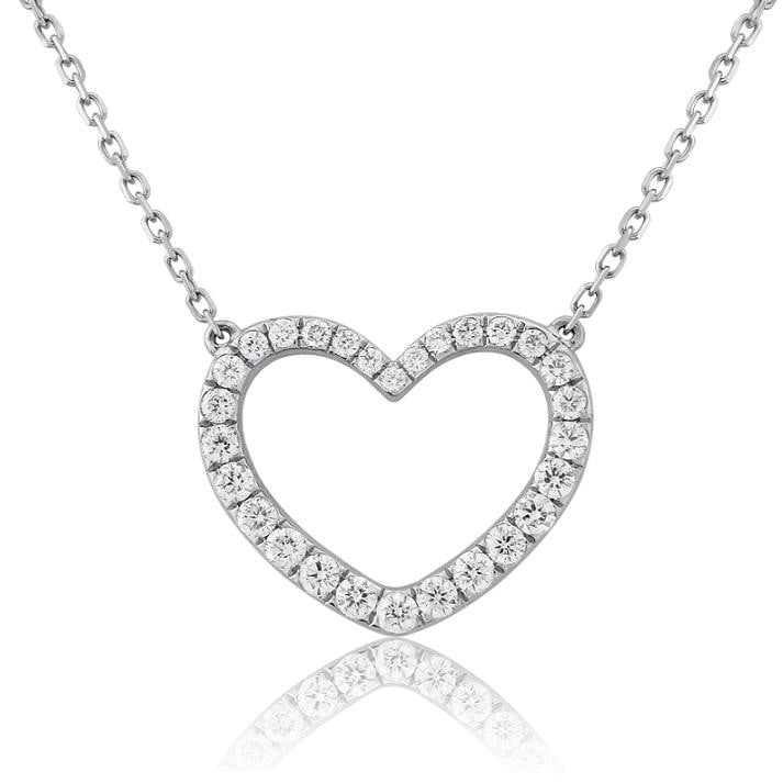 18K Gold Diamond Silhouette Heart Diamond Necklace 0.60 Carat