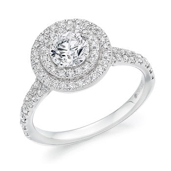 18K White Gold 1.00 CTW Diamond Halo & Shoulders Engagement Ring - Chamonix - Pobjoy Diamonds