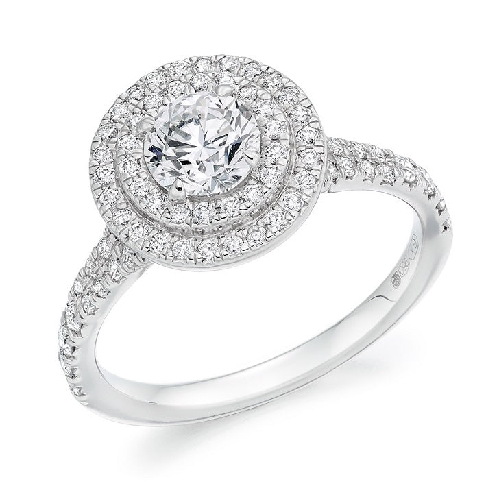 18K White Gold 1.00 CTW Diamond Halo & Shoulders Engagement Ring - Chamonix - Pobjoy Diamonds