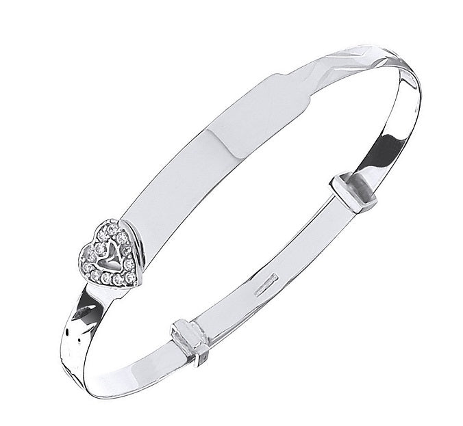 9K White Gold Expandable Baby Bangle With Heart - Pobjoy Diamonds