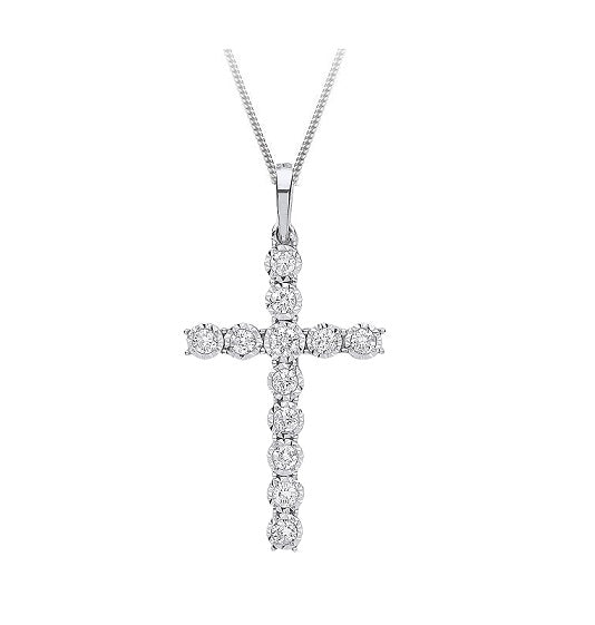 9K White Gold Diamond Cross Pendant 0.27 CTW - Pobjoy Diamonds