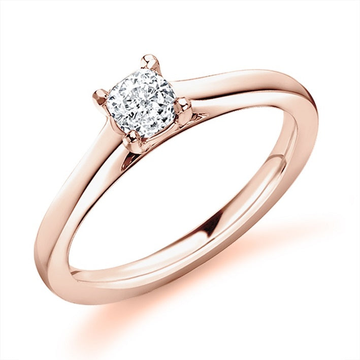 18K Rose Gold 1.00 Carat Cushion Cut  Lab Grown Diamond Ring F/VS1 - Pobjoy Diamonds