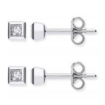 18K White Gold Princess Cut Diamond Stud Earrings 0.20 Carat - Pobjoy Diamonds