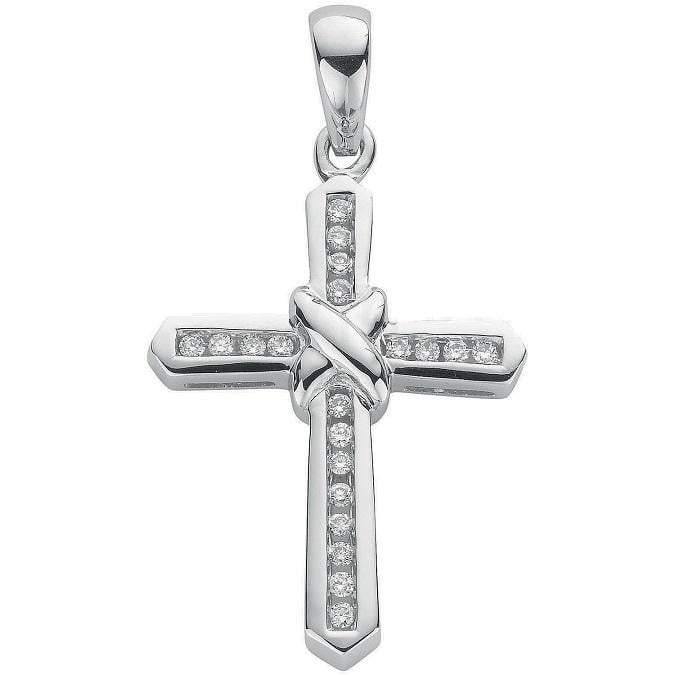 9K White Gold Diamond Cross & Kiss Pendant 0.25 CTW - Pobjoy Diamonds