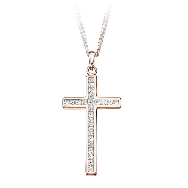 18K Rose Gold 0.40 CTW Diamond Cross Pendant - Pobjoy Diamonds