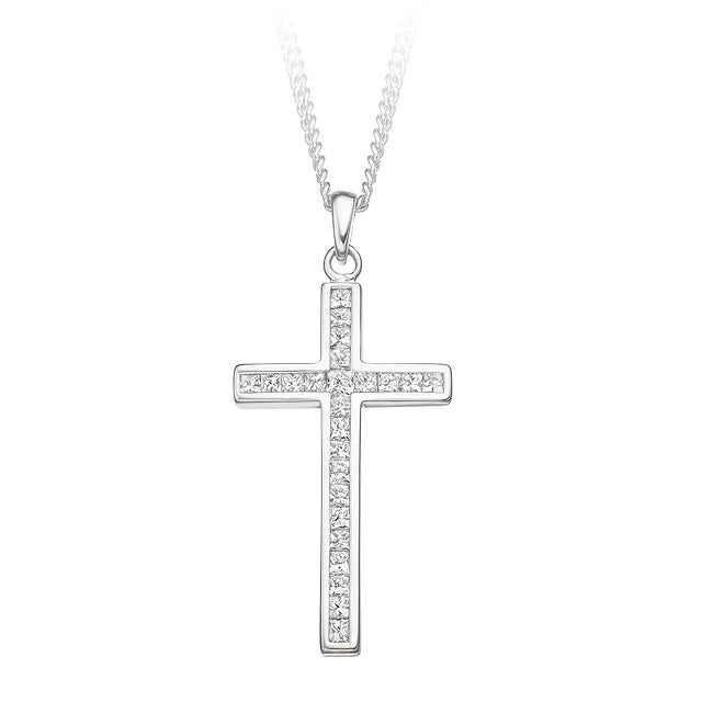 18K White Gold 0.40 CTW Diamond Cross Pendant - Pobjoy Diamonds