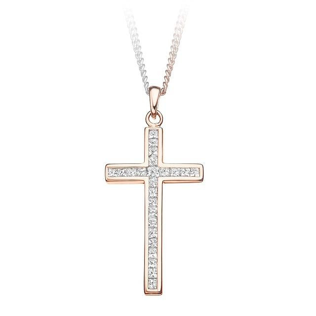 9K Rose Gold 0.40 CTW Diamond Cross Pendant - Pobjoy Diamonds