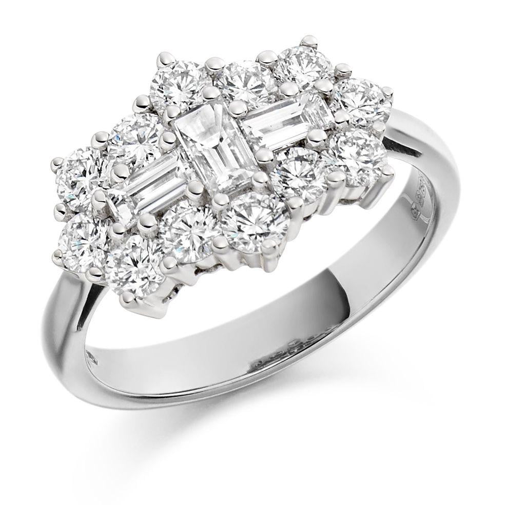 COMING SOON! Round Brilliant Cut & Baguette Cluster Diamond Ring-Pobjoy Diamonds