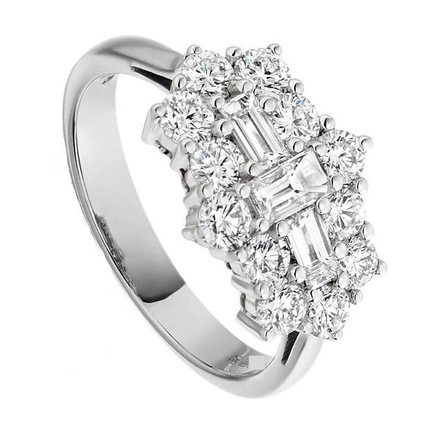 COMING SOON! Round Brilliant Cut & Baguette Cluster Diamond Ring-Pobjoy Diamonds