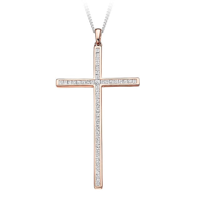 18K Rose Gold & 0.70 CTW Diamond Cross Pendant - Pobjoy Diamonds