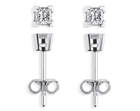 18K White Gold Gents Princess Cut Diamond Stud Earring 0.15 Carat - Pobjoy Diamonds