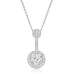 18K White Gold Round Brilliant 0.75 CTW Diamond Halo Pendant- Pobjoy Diamonds