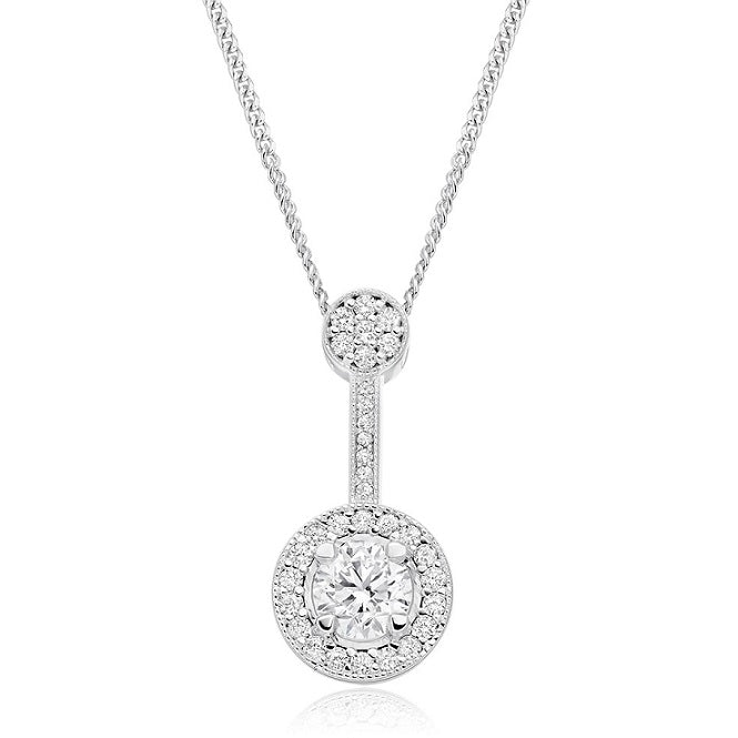 18K White Gold Round Brilliant 0.75 CTW Diamond Halo Pendant- Pobjoy Diamonds