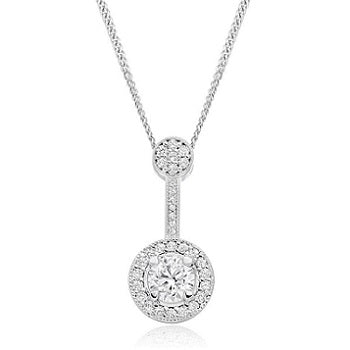 18K White Gold Round Brilliant 0.75 CTW Diamond Halo Pendant- Pobjoy Diamonds