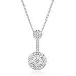 18K White Gold Round Brilliant 0.75 CTW Diamond Halo Pendant- Pobjoy Diamonds