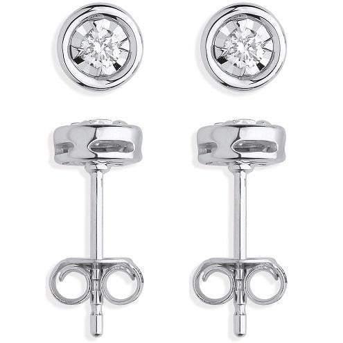 9K White Gold Gents Round Cut Diamond Stud Earring 0.08 Carat - Pobjoy Diamonds