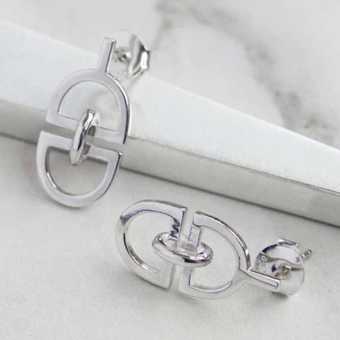 Handmade Sterling Silver D Link Earrings - Pobjoy Diamonds