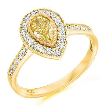 18K Gold Pear Shaped Yellow Diamond Engagement Ring