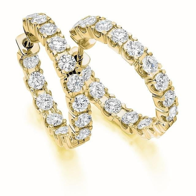 18K Yellow Gold Diamond Hoop Earrings 3.00 Carats - Pobjoy Diamonds