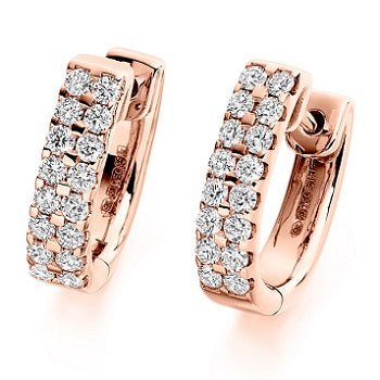 18K Gold Round Brilliant Cut Twin Row Diamond Earrings 0.66 CTW - F-G/VS - Pobjoy Diamonds