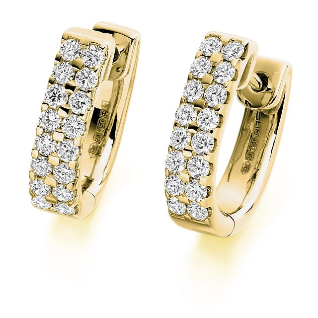 18K Gold Round Brilliant Cut Twin Row Diamond Earrings 0.66 CTW - F-G/VS - Pobjoy Diamonds