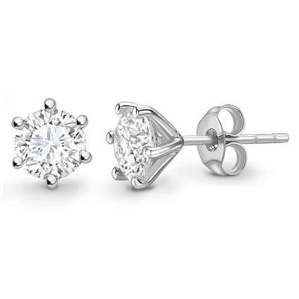 Bespoke 18K White Gold Round Brilliant Cut Diamond Stud Earrings 0.60 To 1.00 CTW- H/Si1 - Pobjoy Diamonds