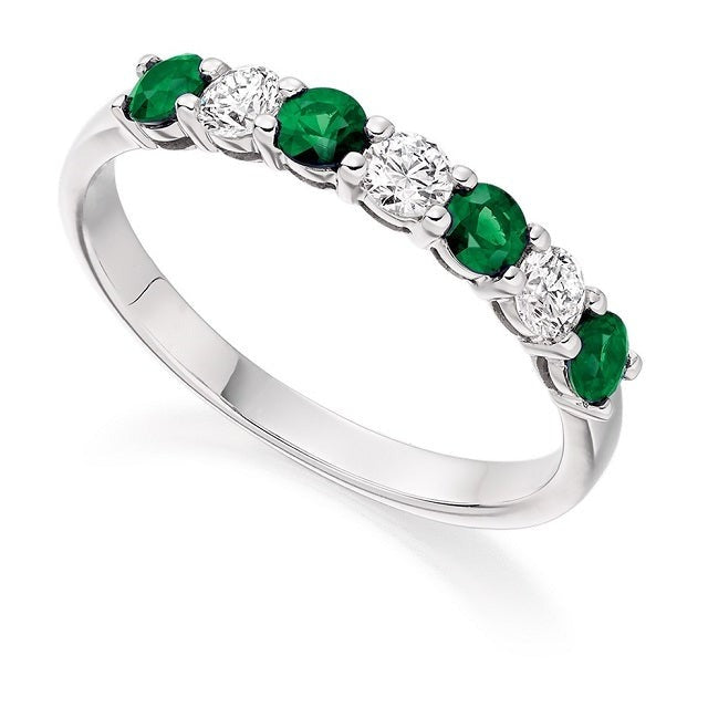 18K Gold Emerald & Diamond Half Eternity Ring 0.60 Carat