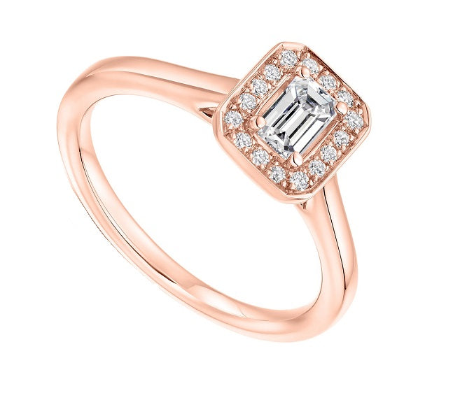 18K Rose Gold Emerald Cut Diamond & Halo Engagement Ring 0.45 CTW - Vipiteno - Pobjoy Diamonds