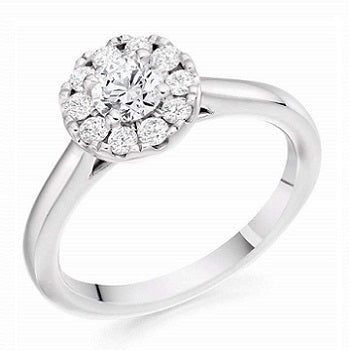 950 Platinum Round Brilliant Cut Halo 0.65 CTW Diamond Ring -Estella G-H/Si - Pobjoy Diamonds