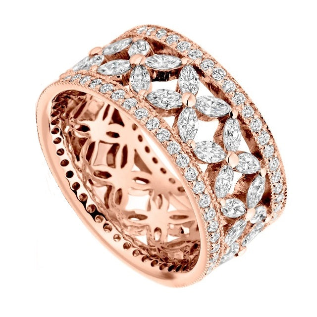 Round & Marquise Cut Patterned Diamond Full Eternity/Dress Ring 2.80 Carat - Pobjoy Diamonds