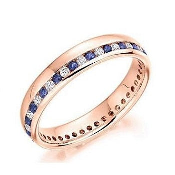 18K Rose Gold Channel Set Blue Sapphire & Diamond Full Eternity Ring 0.57 CTW - Pobjoy Diamonds