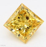 18K Gold Fancy Vivid Orangy Yellow Princess Cut Lab Grown Diamond 2.26 Carat Ring - Pobjoy Diamonds