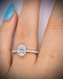 Oval Cut 0.55 CTW Diamond Halo Engagement Ring D-E/VS Grade - Pobjoy Diamonds