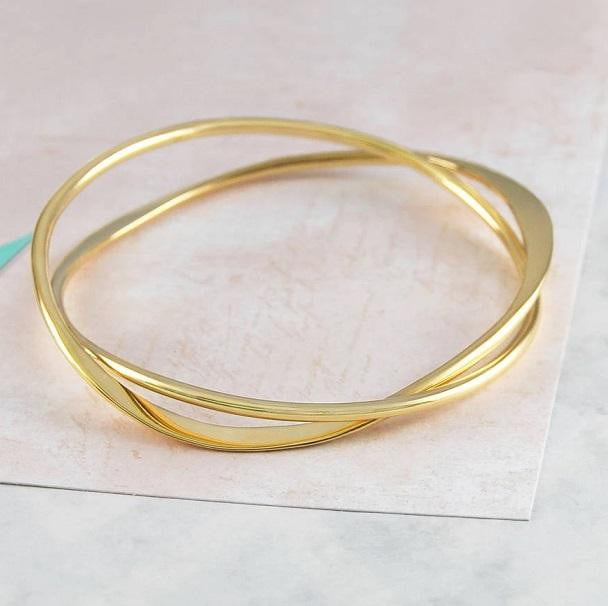 Handmade 18K Gold Plate On Silver Interlocking Bangle